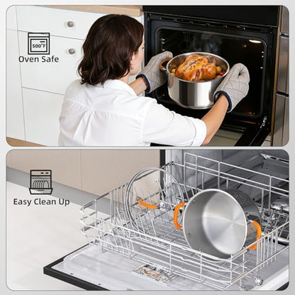 Ciwete Stainless Steel Stock Pot, 5.2 Quart Soup Pot with Lid, Heavy-Duty Thick Bottom Induction Cooking Pot for Pasta, Stew & Simmering, Even Heating, Compatible with All Cooktops, Dishwasher Safe