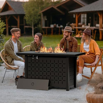 Vongrasig 43" Gas Fire Pit for Outside, 50,000 BTU Outdoor Propane Fire Pit Table with Lid & Lava Rock, Steel Rectangular Fire Table for Patio, Backyard, Deck, Garden, Black