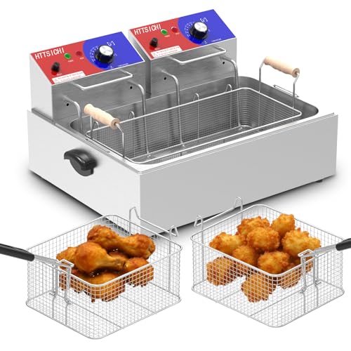 HTTSICHI Commercial Deep Fryer - 22 L Electric Deep Fryer with 10 L Basket(3Pcs), 3400W High Power Commercial Deep Fryer with Basket, Stainless Steel Commercial Fryer w/Adjustable Temperature and Lid