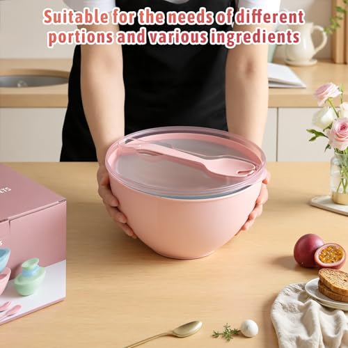 16 Piece Plastic Mixing Bowls with Lids Set - Nesting Bowls Set includes 8 Prep Bowls and 8 Lids, 2-in-1 Spoon-Fork, Large Salad Bowl for Preparing, Serving, and Storing, Dishwasher & Microwave Safe