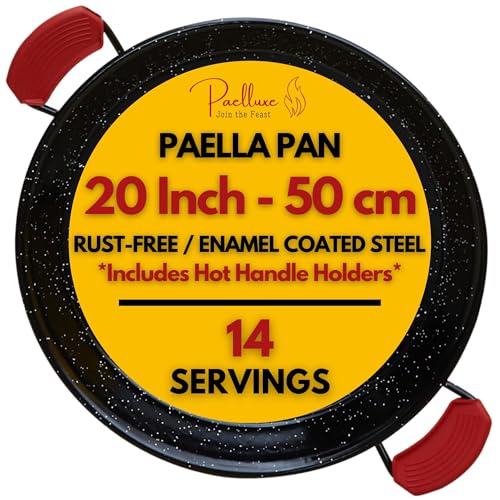 Paelluxe Paella Pan – Enamelled, No-Rust Steel Skillet – Easy-to-Clean Pan for Propane & Gas Burners – Indoor & Outdoor Cooking Cacerola Paellera Sarten – 20 Inch, for 14 Servings