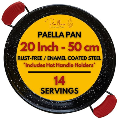 Paelluxe Paella Pan – Enamelled, No-Rust Steel Skillet – Easy-to-Clean Pan for Propane & Gas Burners – Indoor & Outdoor Cooking Cacerola Paellera Sarten – 20 Inch, for 14 Servings