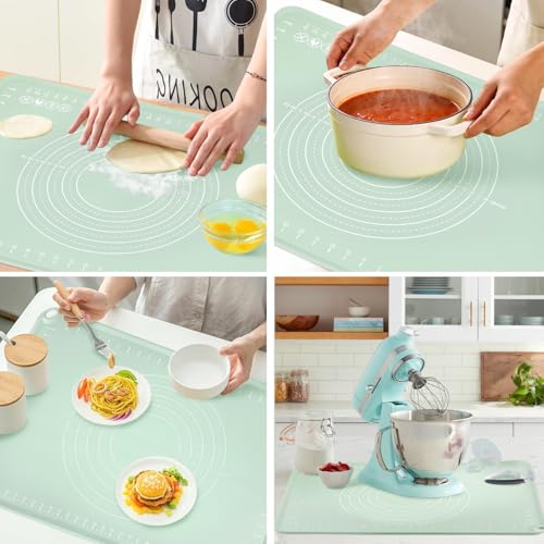 Extra Large Silicone Baking Mat for Countertops, Extra Thick 28" x 20" Non-Slip Pastry Mat with Raised Edges and Measurements, Food-Grade Dough Rolling Sheet for Kneading, Pizza, Bread,Fondant