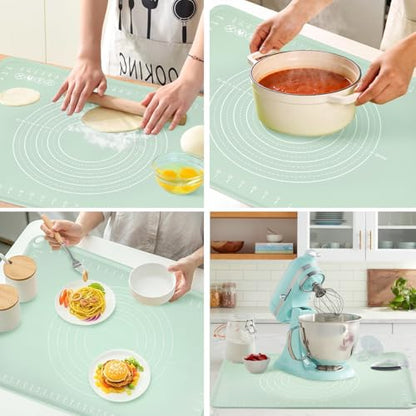 Extra Large Silicone Baking Mat for Countertops, Extra Thick 28" x 20" Non-Slip Pastry Mat with Raised Edges and Measurements, Food-Grade Dough Rolling Sheet for Kneading, Pizza, Bread,Fondant