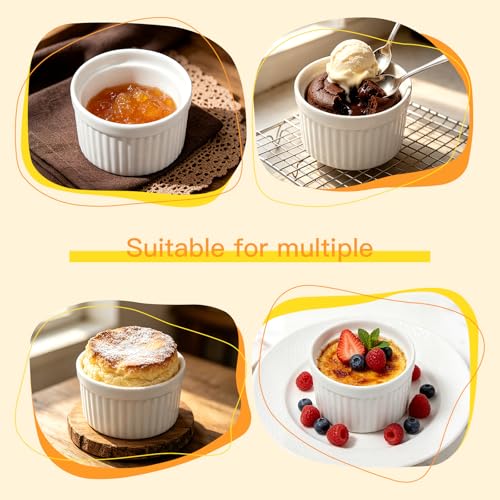 4Pcs Ceramic Ramekins Oven Safe, Creme Brulee Ramekins for Baking, Small Bowls Dipping Sauce Dish Classic Style (5 OZ)