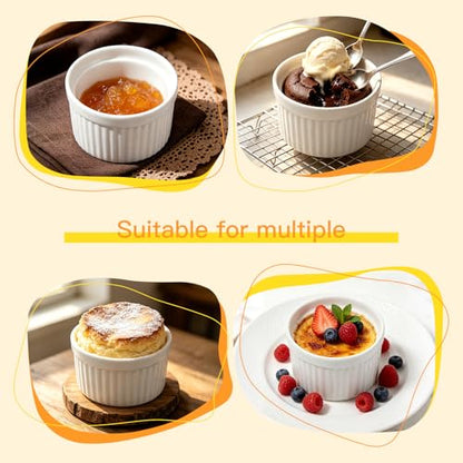 4Pcs Ceramic Ramekins Oven Safe, Creme Brulee Ramekins for Baking, Small Bowls Dipping Sauce Dish Classic Style (5 OZ)