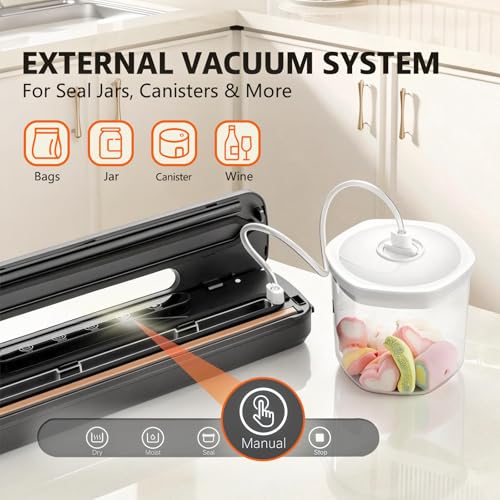 Vacuum Sealer Machine for Food Preservation | High Suction Food Sealer with Double Seal Technology | Compact Meat Sealer with Built-in Cutter & Bag Storage | Dry & Moist Modes for Sous Vide (Black)