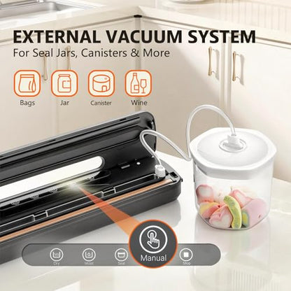 Vacuum Sealer Machine for Food Preservation | High Suction Food Sealer with Double Seal Technology | Compact Meat Sealer with Built-in Cutter & Bag Storage | Dry & Moist Modes for Sous Vide (Black)