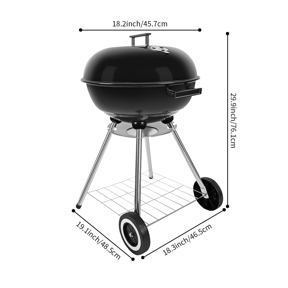 gzcmxh Charcoal Grill - 18inch Outdoor Charcoal BBQ Grill with handle and wheels - Balck Kettle Grill for outdoor, backyard, picnics, party parties