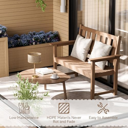 ACUEL HDPE Outdoor Bench – 50'' Weatherproof Durable Garden Bench, 2-Person Park Bench, Multi-Purpose Design Ideal for Porch, Patio, Church, and School (Brown)
