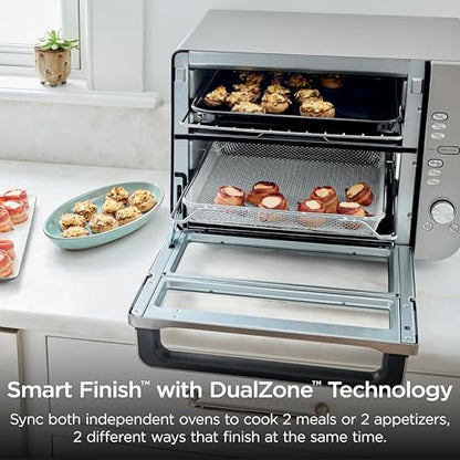 Ninja Air Fryer Toaster Oven Combo | Double Stack XL | 12-in-1 | Fits 4.5 lb Chicken & 6lbs of Wings | Smart Finish Cook 2 Different Meals at Same Time | Countertop Oven | Stainless Steel | DCT601