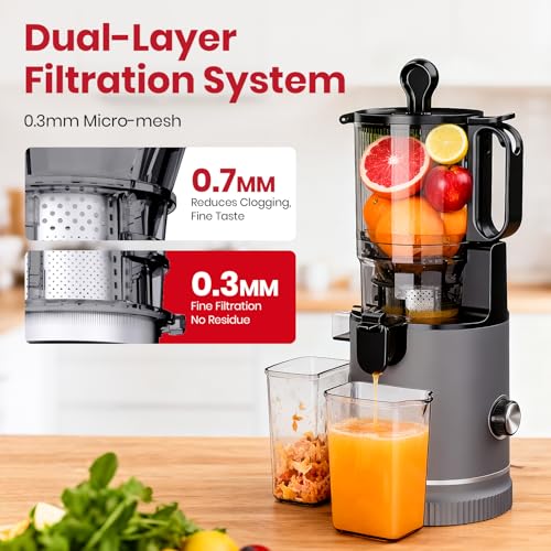 Laudlife Cold Press Juicer with 5.9" Wide Feed Chute, Integrated 100oz Capacity Hopper & Strainer Design, Easy Clean & BPA Free, Slow Masticating Juicer Machines for Whole Fruits Vegetables