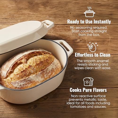 Dutch Oven for Bread Baking, 3.4 QT Bread Dutch Oven for Sourdough, Enamelled Cast Iron Bread Oven with Lids, Heavy-Duty Non Stick Sourdough Loaf Pan, Meatloaf Pan, Beige