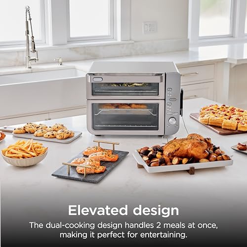 Ninja Air Fryer & Toaster Oven Combo with Thermometer | Double Stack XL | 12-in-1 | Smart Finish & DualZone Technology Cook 2 Meals at Once | Air Fry, Bake, Broil, Reheat | Stainless Steel | DCT651