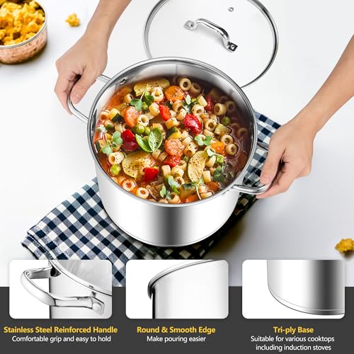 Homikit 16 Quart Stainless Steel Stock Pot, Large Sauce Soup Pot with Lid & Handles, Heavy Duty Cookware for Canning Steaming Simmering, Induction Stockpot Compatible All Cooktops, Dishwasher Safe
