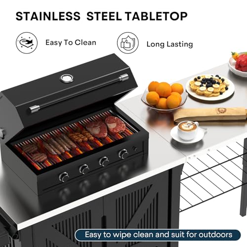 evixor Grill Cart with Foldable Sink, Outdoor Storage Cabinet, Outdoor Grill Cart with Wheels, Kitchen Island with Folding Trash Can for Barbecue, Backyard, Garden & Outdoor Kitchen