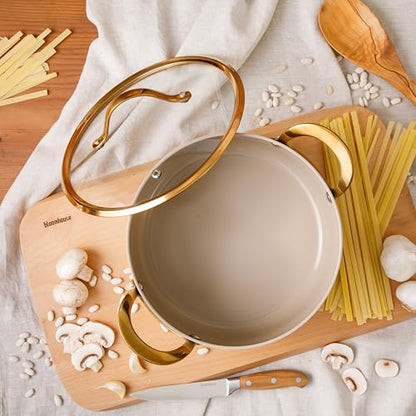 Bloomhouse - Two Time Oprah's Favorite Things Winner - 6 Quart Heavy Duty Aluminum Premium PFA Free Ceramic Nonstick Dutch Oven Pot with Lid - Almond Cream w/Gold Handle