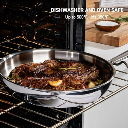 T-Fal Pro Tri-Ply Stainless Steel Large Dutch Oven Pot with Lid, 6 Quart Induction Pot, Oven Safe 500F, Lid 350F, Fast & Even Heat, Professional Quality & Durability, Silver