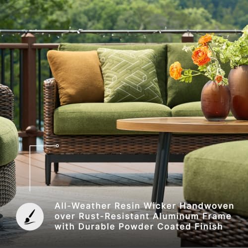 Signature Design by Ashley Horizon Hall Casual Outdoor Loveseat with Cushion, UV-Resistant Nuvella Fabric, Resin Wicker & Aluminum Frame, Ideal for Deck or Lanai Furniture, Green & Dark Brown
