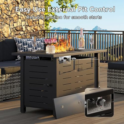 Aoxun 41 Inch Propane Fire Pit–50,000 BTU Gas Fire Pit Table with Removable Lid & Lava Rocks, Rectangle Firepit Table for Outside, Patio, Deck, Backyard, Black