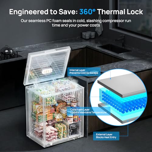 2.7 Cu.Ft Chest Freezer, Small Compact Deep Freezer with Adjustable 7 Thermostat,2 Removable Baskets, Energy Saving, Quiet Top Open Door Mini Meat Freezer with LED Light for Garage Outdoor Home Office