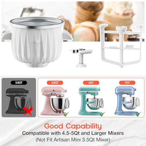 HOZODO Ice Cream Maker Attachment for KitchenAid Stand Mixer, 2 Quart
