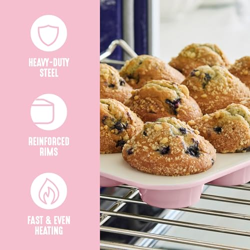 GreenLife 6 Piece Nonstick Bakeware Set, Non-Toxic PFAS-Free Ceramic Oven Pans, Dishwasher & Oven Safe to 450°F, Easy Release Baking Sheet, Loaf Pan, Rectangle & Round Cake, Muffin Pan, Pink