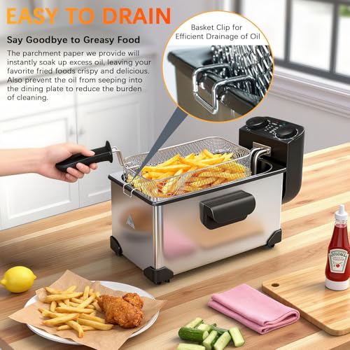 CATTLEMAN Deep Fryer with Basket, 1600W, 3L, Timer and Temperature Control