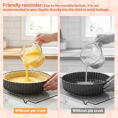 2 PCS 9.5 Inch Tart Pan 2.2 Inch Deep, Tart Pan Removable Bottom Carbon Steel Pie Pans Non-Stick Carbon Steel Pie Pans Non-Stick Round QuichePans Baking Dish with Fluted Edges Fruit Tarts Mold