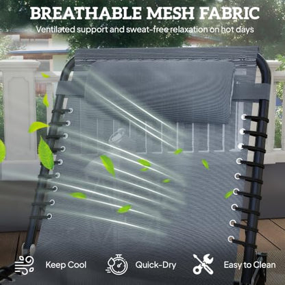 Outsunny Folding Chaise Lounge Chair Outdoor Mesh Seat Gray