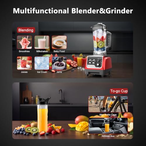 1800W Blender for Smoothies, Countertop Blenders for Kitchen with 70 Oz BPA-Free Pitcher and 20 oz To-Go Cup, 28000 RPM High-Speed Motor Blender for Ice Crushing, Frozen Drinks, Milkshakes