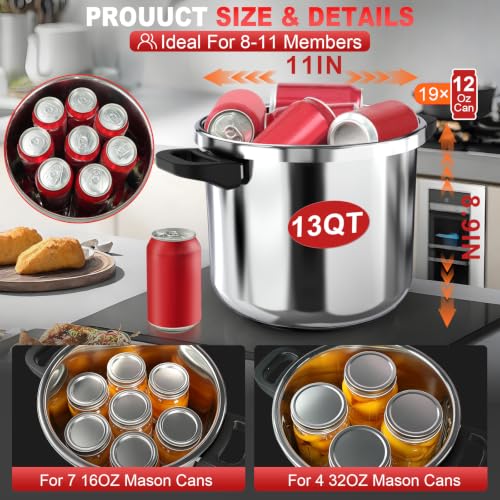 3-In-1 304 Stainless Steel Pressure Cooker 13 Quart: [Save 70% Time], New