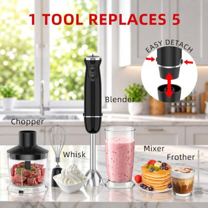 AURYAO 5-in-1 Immersion Blender, 1000W Hand Blender with Chopper & Whisk