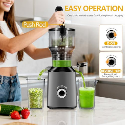 Cold Press Juicer with 5.8" Extra Wide Feed Chute - Slow Masticating Juicer Machine for Whole Fruits & Vegetables - High Juice Yield, Self Feeding, Easy to Clean & Assemble