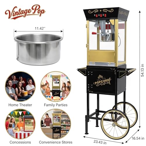 12oz Commercial Popcorn Machine with Cart, Black