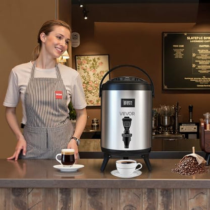 VEVOR Insulated Beverage Dispenser, 1.5 Gal/6L Stainless Steel Thermal Drink Server with Spigot & Temp Display, Suitable for Hot and Cold Drinks, for Tea Coffee Water in Cafes & Restaurants, Silver