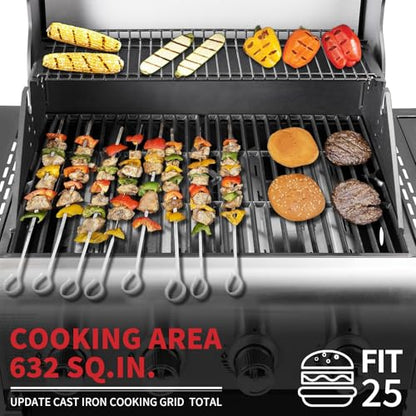 Kendane 4-Burner Propane Gas BBQ Grill with Side Burner, Barbecue Gas Grill with Enameled Cast Iron Grates for Outdoor Patio Garden Barbecue, 53,000 BTU, Stainless Steel Grill Cover included