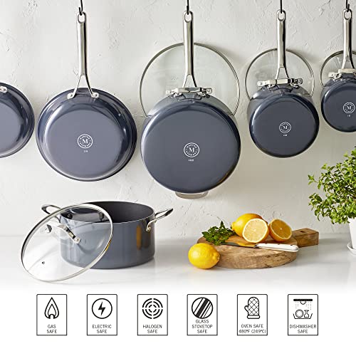Martha Stewart Lockton Premium Nonstick 10 Piece Enamel Heavy Gauge Aluminum Pots and Pans Cookware Set - Grey