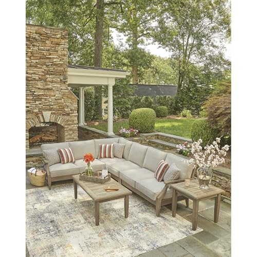 Signature Design by Ashley Clare View Left-Arm Facing Contemporary 4-Piece Outdoor Sectional with Cushion and 6 Throw Pillows, Beige