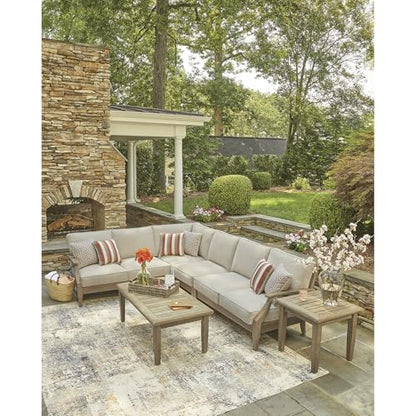 Signature Design by Ashley Clare View Left-Arm Facing Contemporary 4-Piece Outdoor Sectional with Cushion and 6 Throw Pillows, Beige
