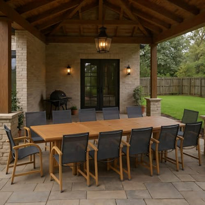 Amazonia Franklin 11-Piece Rectangular Extendable Patio Dining Set | Teak Finish and Weather-Net Technology | Ideal for Outdoors and Indoors