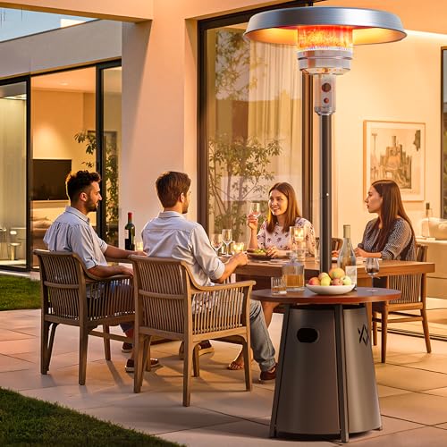 Pamapic 50,000 BTU Outdoor Heaters for Patio with Round Table Design, Premium 304 Stainless Steel Burner, Triple Protection System Propane Patio Heater for Porch Garden, Residential & Commercial Use