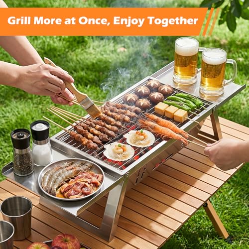 Small Portable Bbq Charcoal Grill,Mini Folding Barbecue Grill With 4-Level Heat Control,Outdoor Tabletop Bbq For Camping Essentials,Easy-To-Use Barbecue Smoker For Picnic Garden Terrace Camping Travel