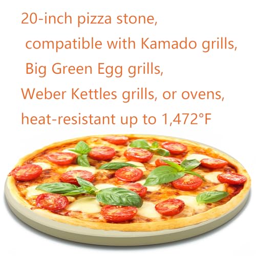 Heavy 20“ Round Ceramic Pizza Stone for BGE, Big Green Egg XL, Kamado Joe Big Joe 24-inch Charcoal Grill and others Smokers