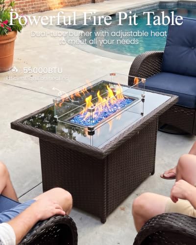 LayinSun 10 Pieces Outdoor Patio Furniture Set with Fire Pit Table