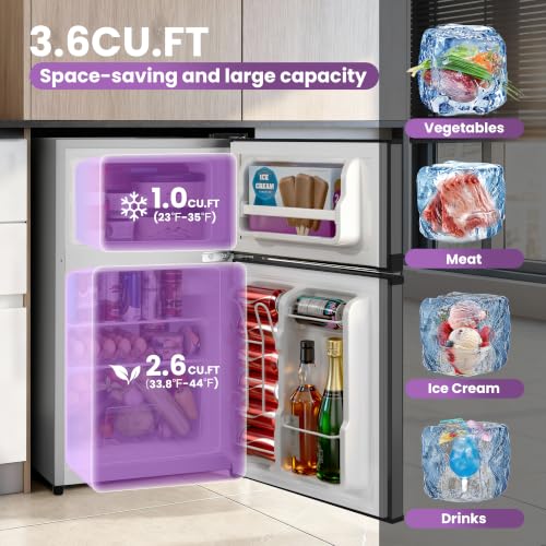 Tehanld 3.6 Cu.Ft Mini Fridge with Freezer for Dorm Office, Silver