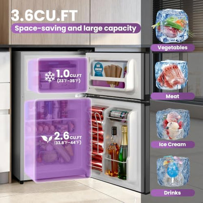 Tehanld 3.6 Cu.Ft Mini Fridge with Freezer for Dorm Office, Silver