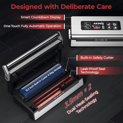 95Kpa Vacuum Sealer Machine，Upgraded Commercial Food Vacuum Sealer, 14-in-1 Functions & Double Heat Seal, Stainless Steel, Large Icons,130W Dual Pumps(25L/Min Suction), Widened Easy-Lock Handle