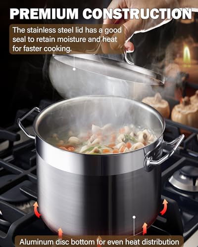 Cooks Standard Professional Stainless Steel Stock Pot with Lid, Large Pot for Cooking Pasta, Soup, Spaghetti, Oven Safe, Dishwasher Safe, Cookware for Canning, Boiling, Simmer, 16-Quart
