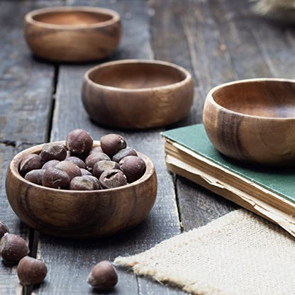 cintika Set of 4 Round Wooden Bowl Set. 4 inch Handmade Calabash Bowl, Small Wooden Bowl Set, Nuts and Small Snacks Serving Bowls, Sauce Bowl, Dipping Bowl 4x1 wooden bowls